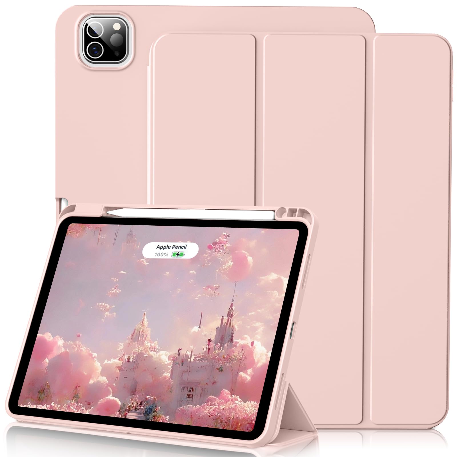 Lsmmpoba Case for iPad Pro 12.9 Inch 6th/5th/4th/3rd Generation with Pencil Holder, Smart Stand Cover with Soft TPU Back for iPad 12.9 Pro Case (2022/