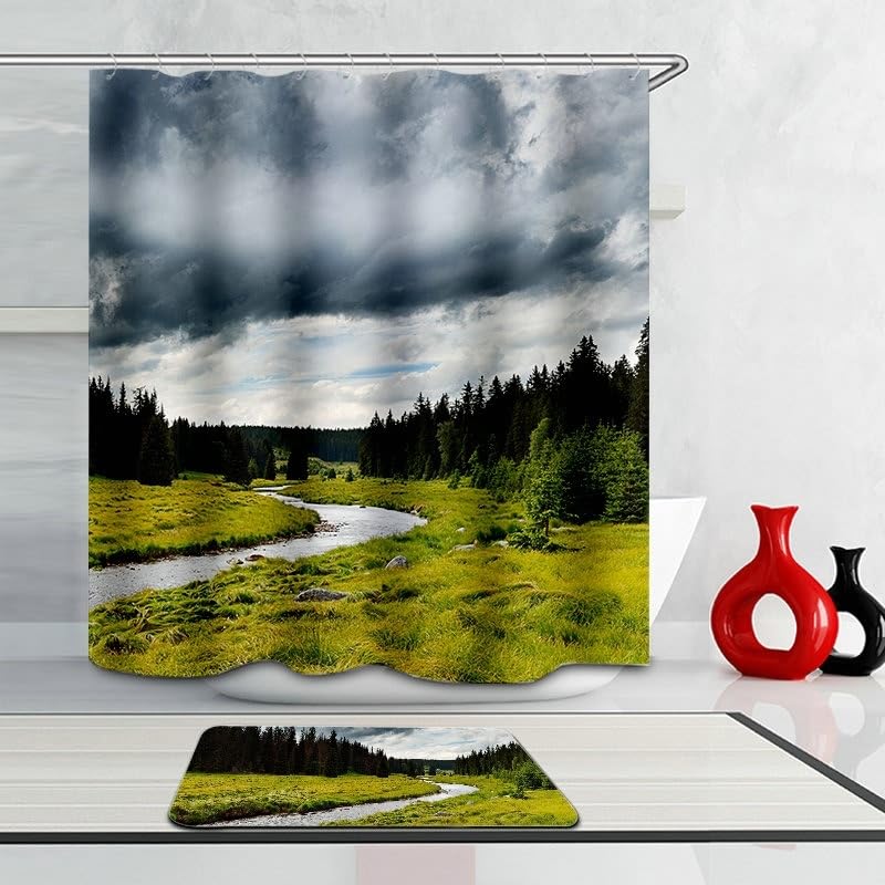 Rideau de douche anti éclaboussures lavable en machine 165x200 cm vert