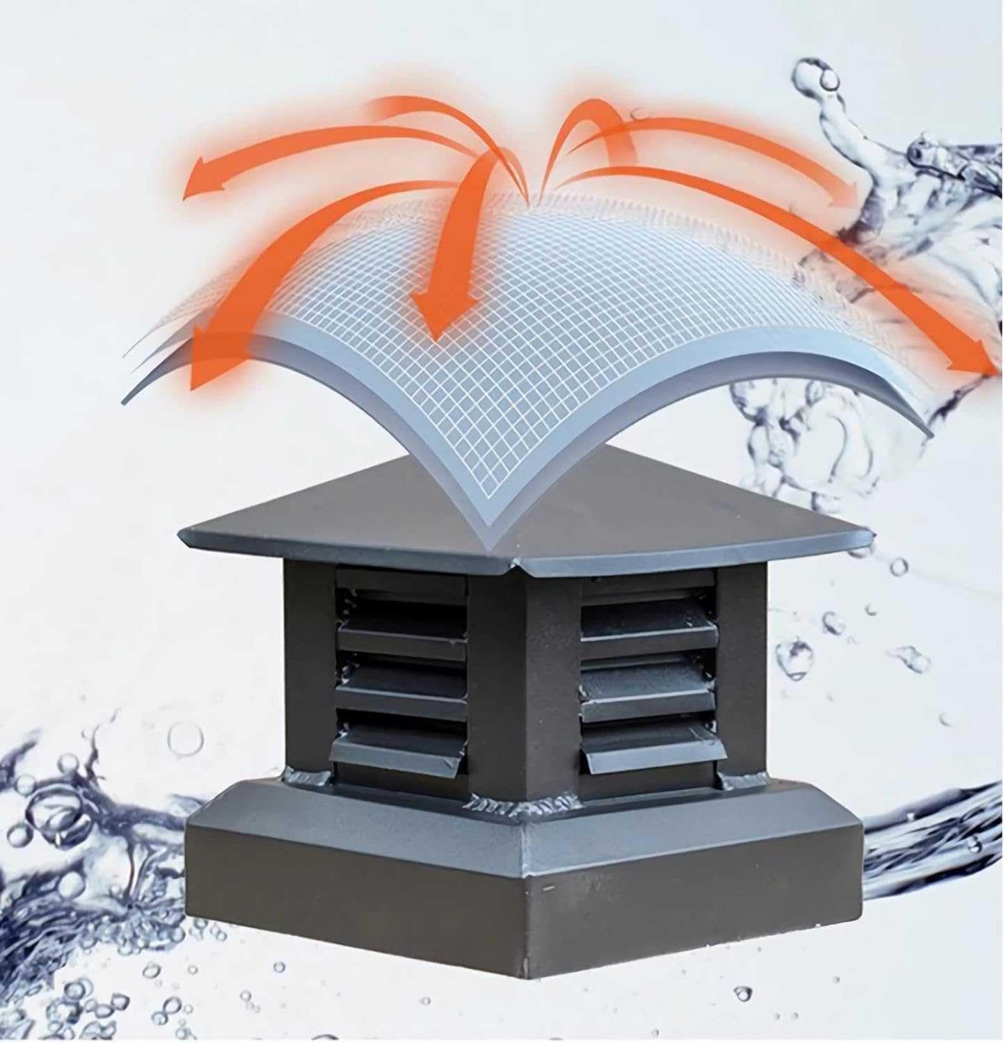 Tapa de ventilación cuadrada de aleación de aluminio duradera, rejilla de lluvia para chimenea al aire libre, cubierta de drenaje de techo eficaz (35 x 35 cm)