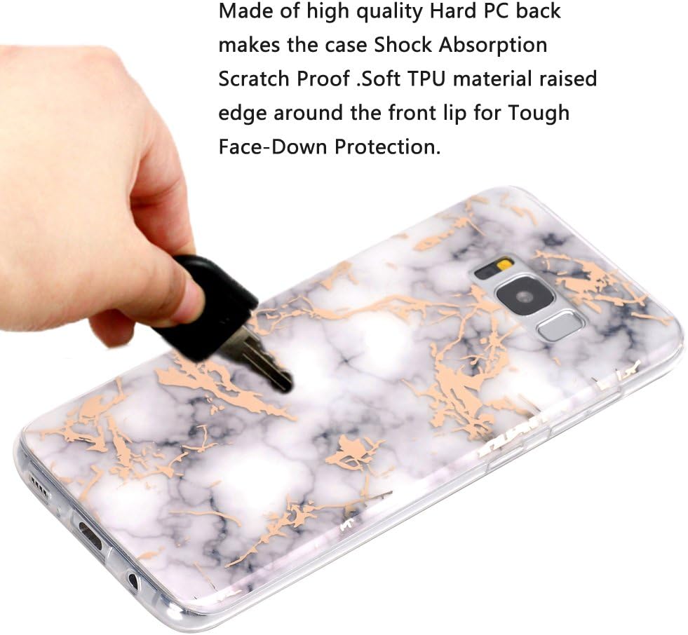 Galaxy S8 Plus Case,Spevert Marble Pattern Hybrid Hard Back Soft TPU Raised Edge Ultra-Thin Shock Absorption Slim Protective Cover Case for Samsung Galaxy S8 Plus/S8+ (White)
