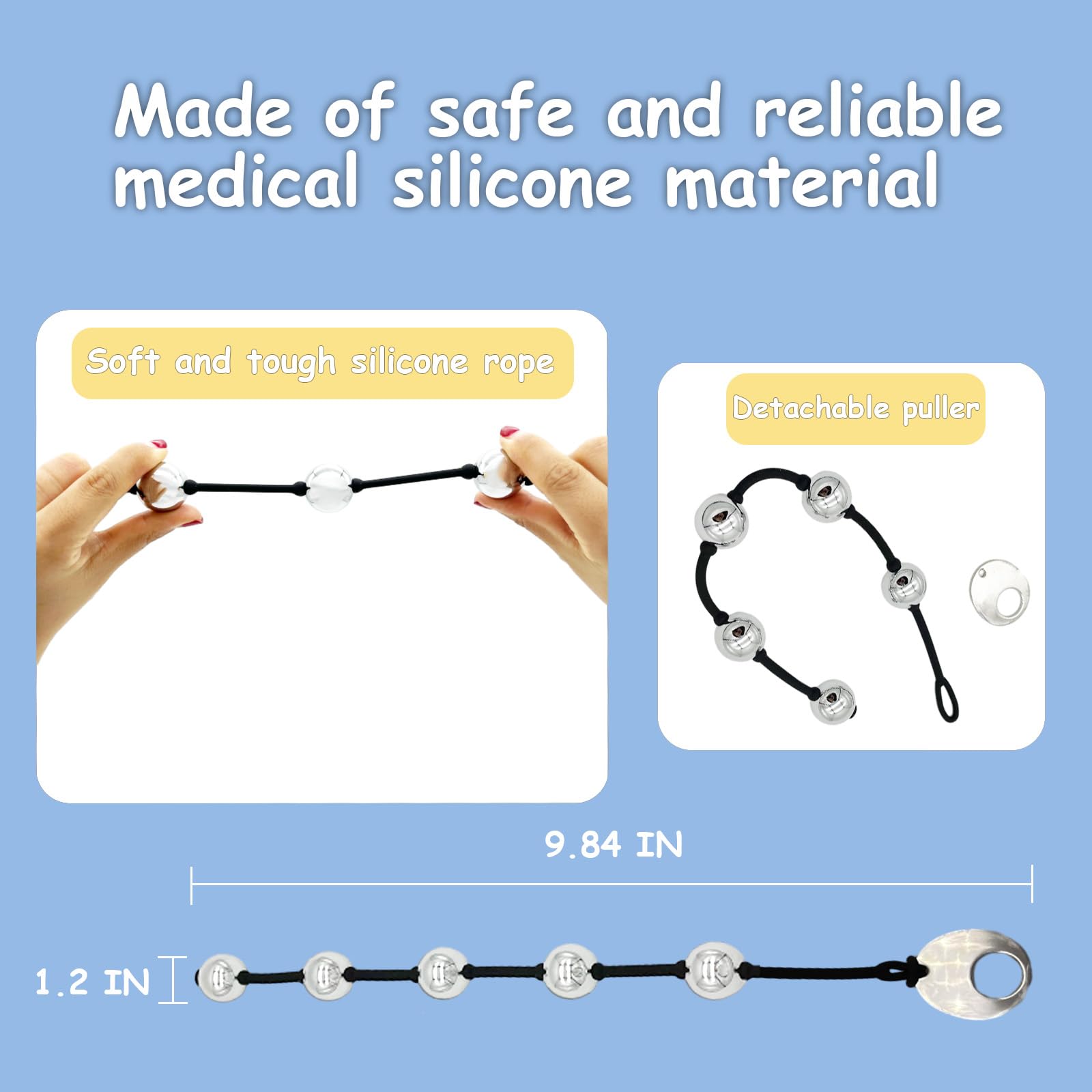 Metal Anal Balls, Stainless Steel Anal Sex Beads Butt Plug Bead with 5 Metal Balls String Rope BDSM Toys Vaginal Dialator Spreader Masturbation Anal Beeds Training for Women Men Beginner (Silver): Solid Beads silicone rope