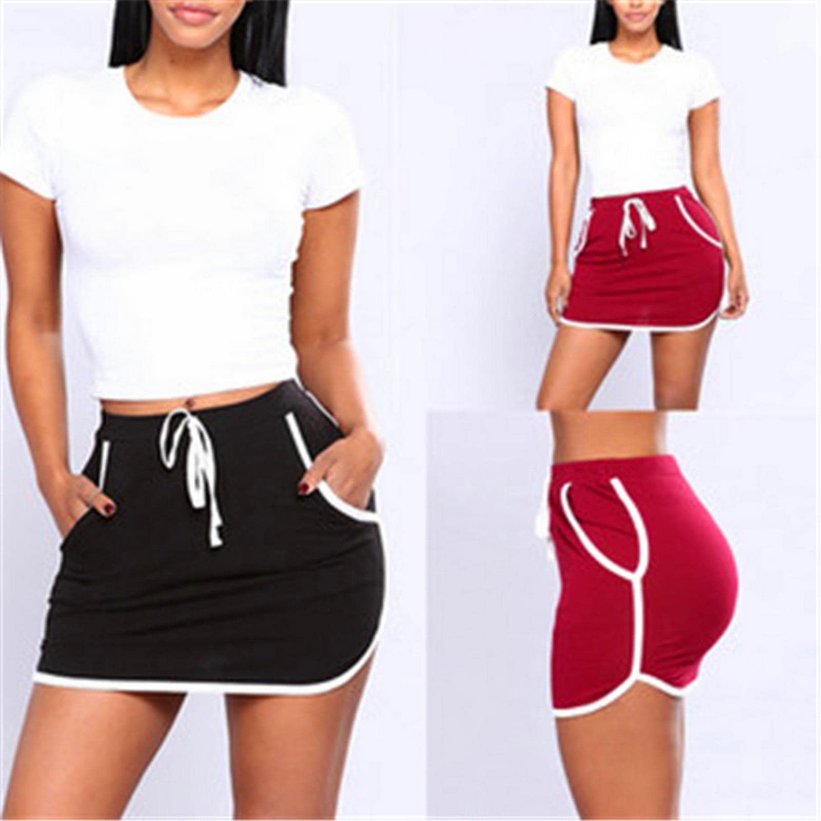 Falda de tenis para mujer, falda de tenis, bádminton, yoga, correr, baile, pantalones cortos de verano con cordón, Negro, 40