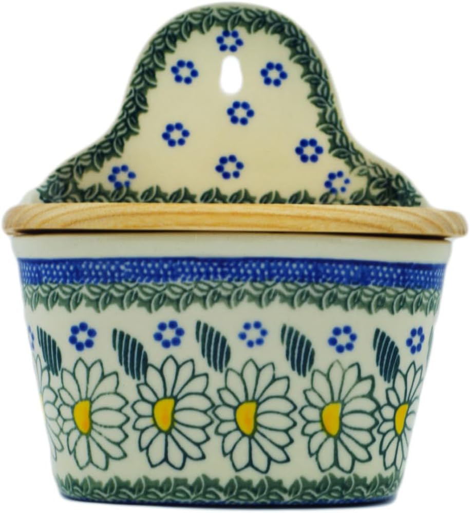 Polmedia Polish Pottery Wall Jar - Crazy Daisy Pattern Handmade in Boleslawiec Poland by Ceramika Artystyczna + Certificate of Authenticity