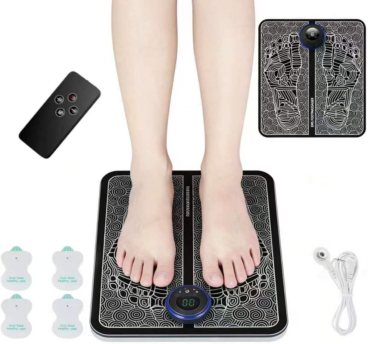 TENS Foot Muscle Stimulator for Pain Relief, Foldable EMS Foot Massager for Neuropathy with 4 Electrodes Pads, Relaxing Massage Tools for Feet Care, LCD Modes Home Office Gadgets Gifts for Men Women