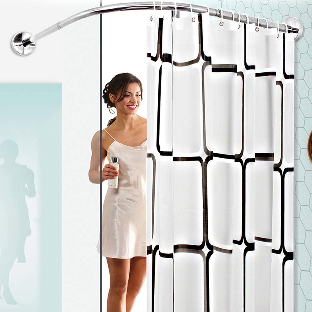 Barre de douche courbée L-SD réglable sans perçage en acier inoxydable pour baignoires de 70 à 95 x 105 à 165 cm