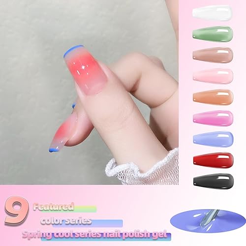 Miniatura 2 de SKVP Juego de esmaltes de uñas de gel de gelatina de 0.5 onzas líquidas, esmalte de uñas de gel color pastel nude transparente, kit de esmalte de