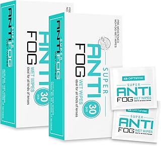 Anti Fog Wipes for Glasses, Binoculars, Face Shields, Ski Masks or Swim Goggles | Pre-Moistened Cleaning Antifog Lens Wipes for Eyeglasses and Defogger for Glasses (30 Count Pack of 2)