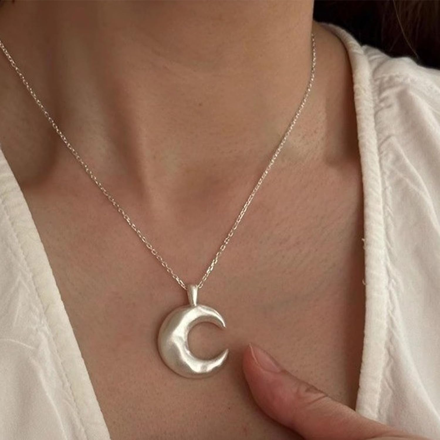 Minimalist Plated Silver Moon Pendant Necklace Crescent Choker Necklaces Half Moon Chain Necklace Boho Crescent Shaped Necklaces Chain Jewelry for Women - Image 2