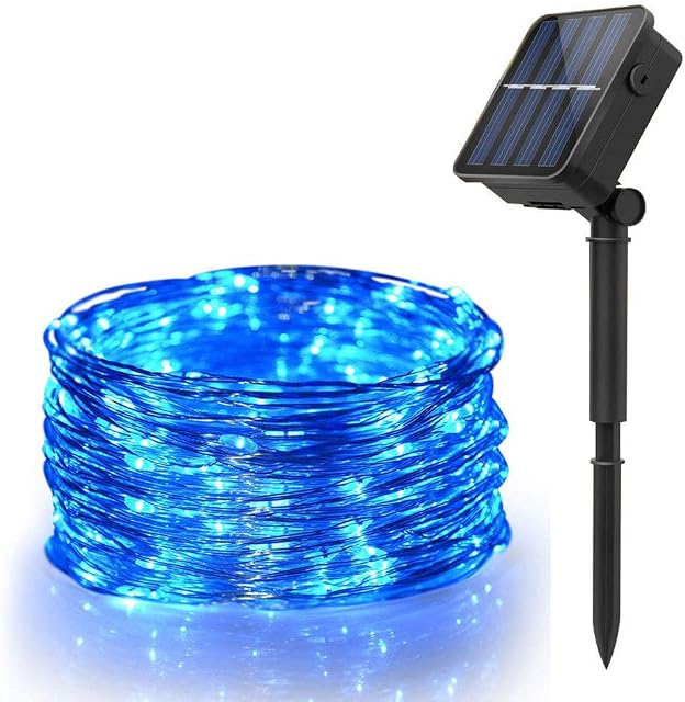 Solar Powered String Lights,66ft 200LED Copper Wire Lights with 8 Modes, Waterproof Starry String Lights, Indoor/Outdoor Solar Decoration Lights for Gardens, Patios, Homes, Parties(Blue)