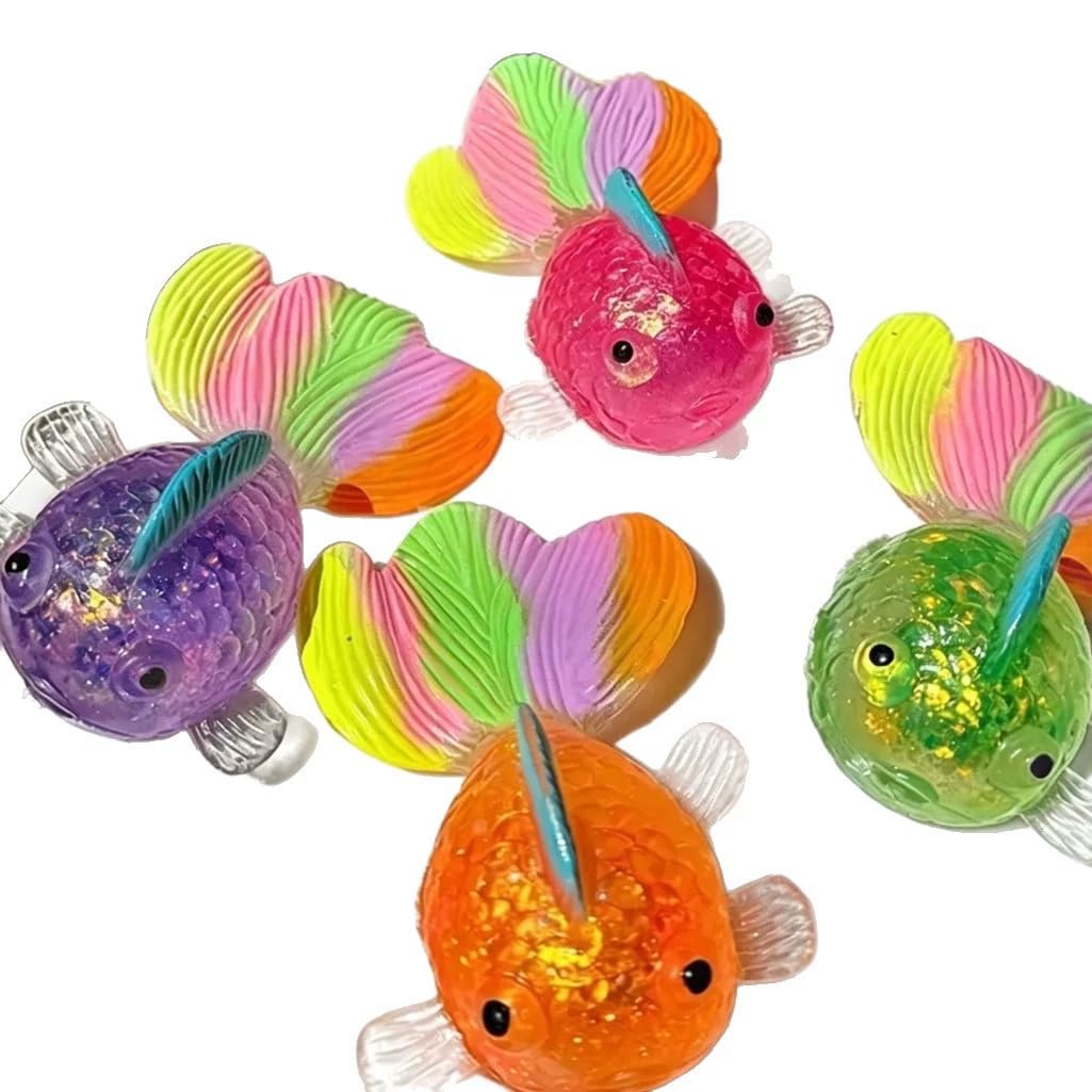 Glitter Gold fish Squishy Toy, Stress Relief Fidget Toy for Kids & Adults, Soft TPR Sensory Toy with Wiggly Tentacles, Portable Anxiety Relief Squeeze Ball for Office, School & Travel (Blue)
