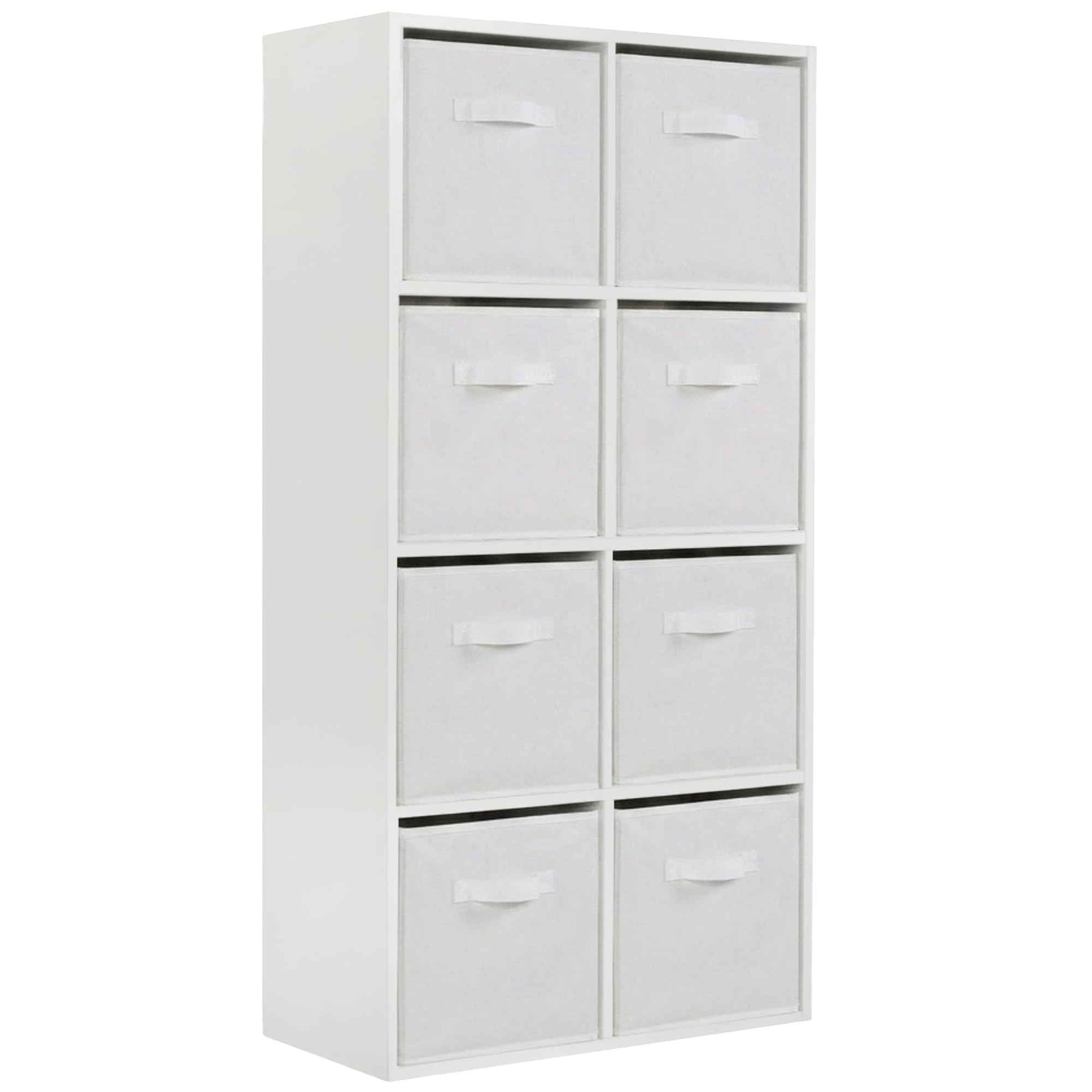 Charles Jacobs Modern White 8 Cube Storage Shelving Unit + 8 White Fabric Drawers