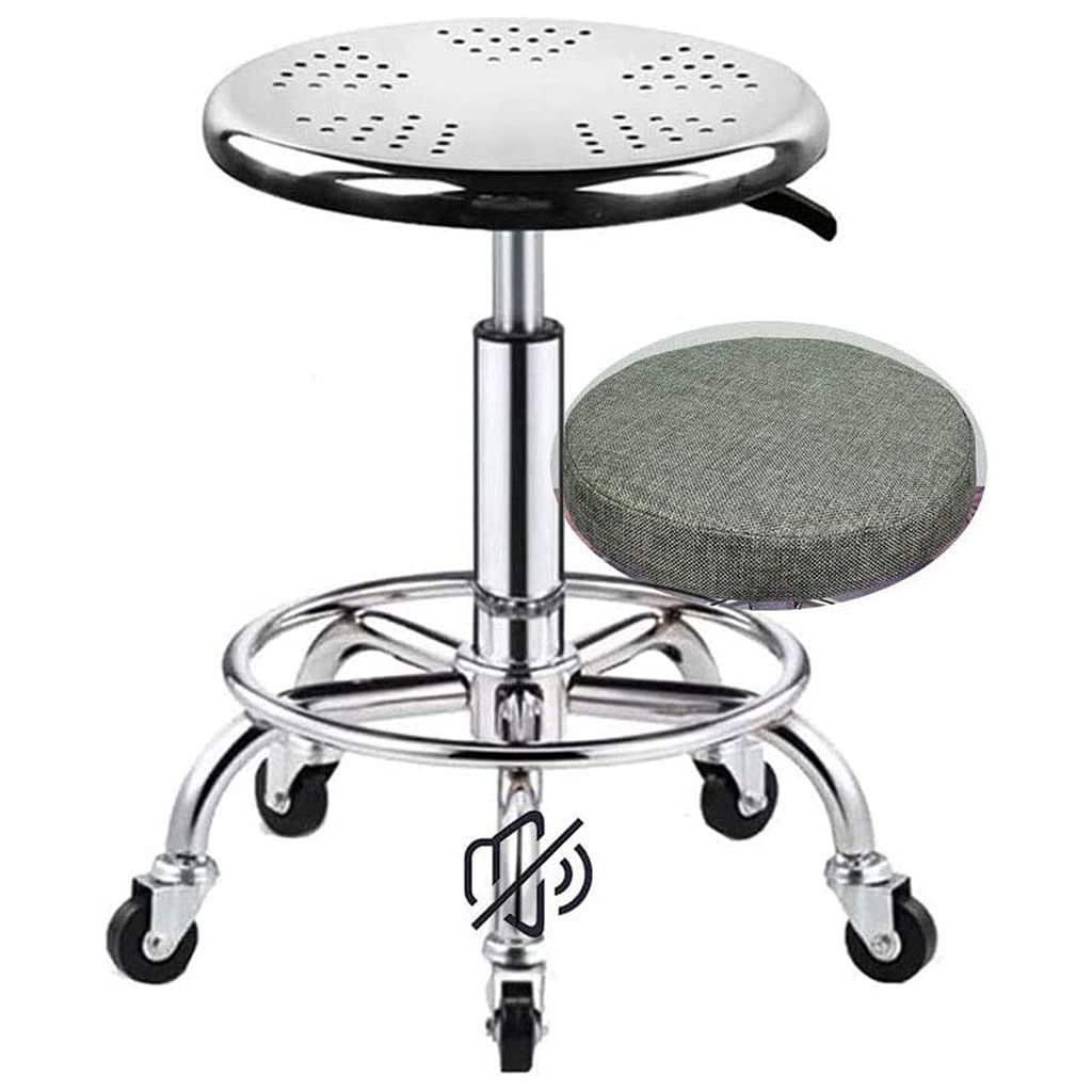Load-Bearing 440Ibs/200Kg Shop Rolling Swivel Stool with Silent Wheels, Heavy Duty Stainless Steel Shop Stool Adjustable Height Lab Doctor Work Stool with Thick Seat Blac