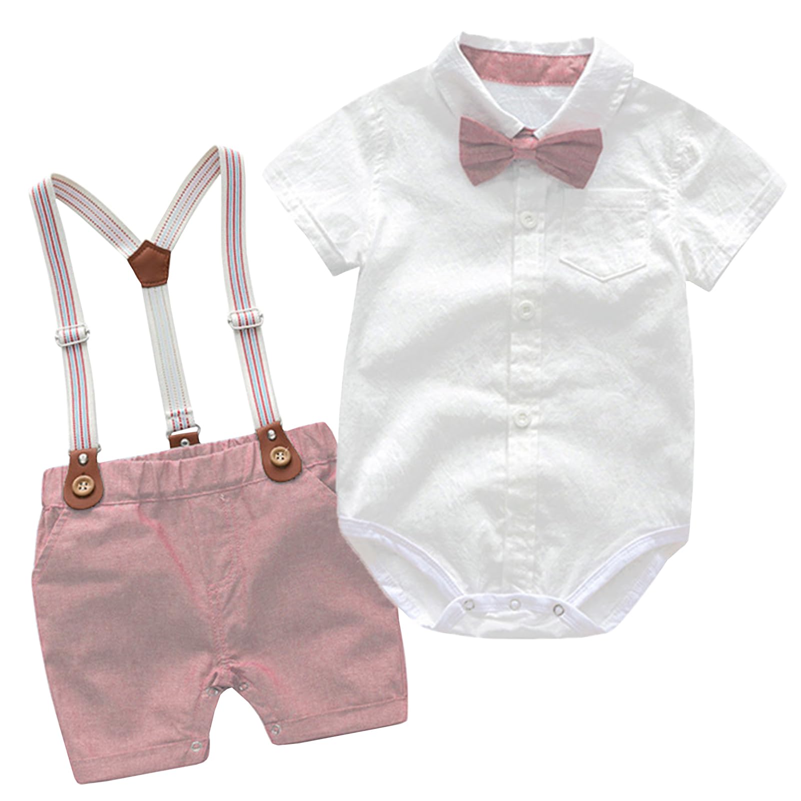 Yimutian Traje de Bautizo para Bebé Niño Conjunto Niño Vestir de Ceremonia, con Camisa de Manga Corta y Tirantes Pantalones Cortos y Pajarita