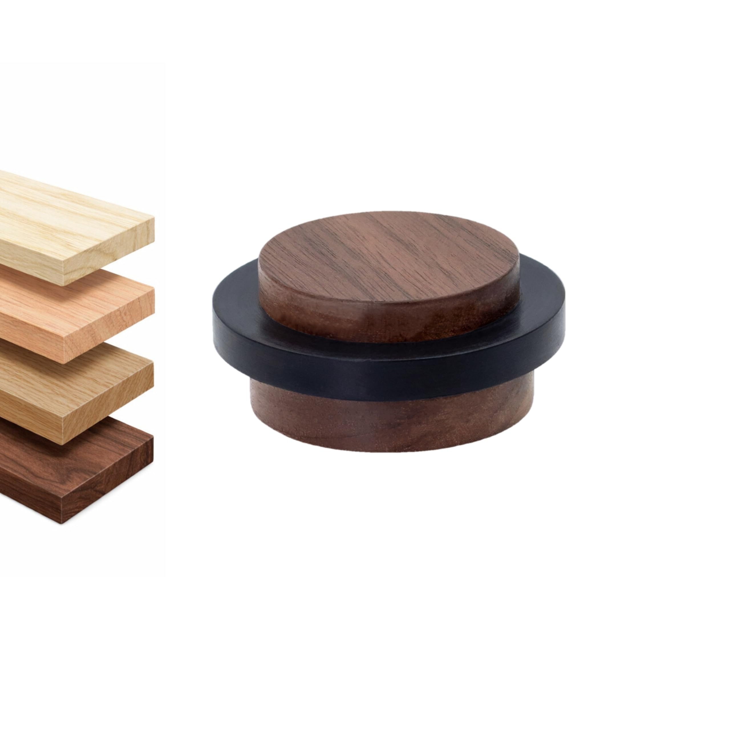 EVI Herrajes | Wooden Door Stop | Walnut Wood with Black Rubber | 1.46" x 0.87" | Adhesive Installation | for Smooth Floors | Mod.30235X19
