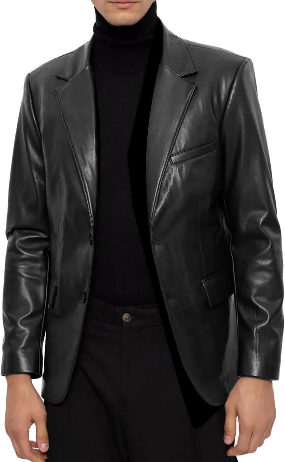 Leather Blazer for Men Real Lambskin Mens Leather Coat Classic 2 Button Black Leather Blazer Men Leather Coat - Image 5