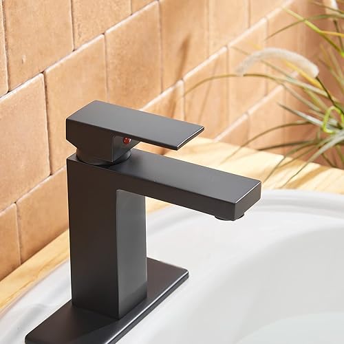 Miniatura 7 de BWE Grifo de baño negro de un solo agujero, moderno grifo de lavabo de baño con montaje de drenaje desplegable con desbordamiento y línea de