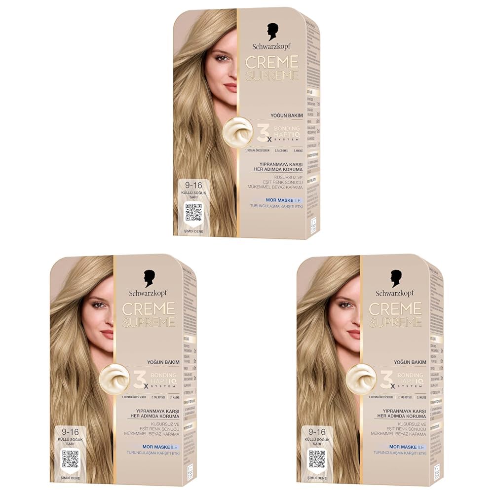 Schwarzkopf Creme Supreme Saç Boyası 9-16 Küllü Soğuk Sarı (3 paketi)