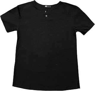 AanLun Office Cropped V Neck Tshirt Mens Soft Linen Christmas Button Down Blouses Short Sleeve Plain Fitted Nice Blouse Men