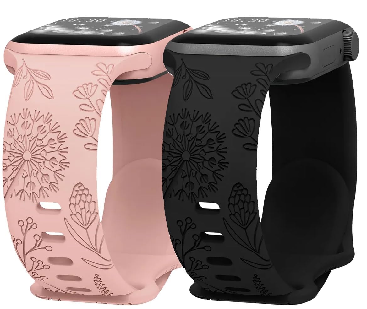 mFoniscie Silicone Bands for Apple Watch Strap 41mm 40mm 38mm, Cute Soft Silicone Dandelion Engraved Flower Strap for iWatch SE2|SE Series 8 7 6 5 4 3 2 1 [Pack Of2][WATCH NOT INCLUDED] (B0CLKJKHRZ) Amazon Price History, Amazon Price Tracker