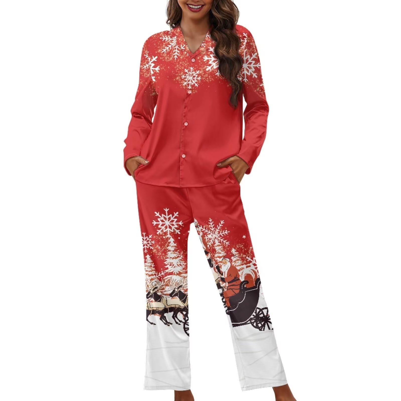 Set pigiama da donna, 2 pezzi, camicia a maniche lunghe e pantaloni lunghi, morbido pigiama per il tempo libero per viaggi, casa, feste, XS-4XL