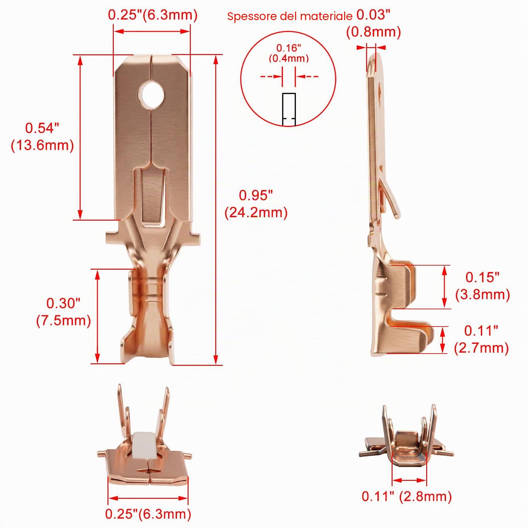 Heschen 100 connettori a compressione rapidi da 6,3 mm, non isolati