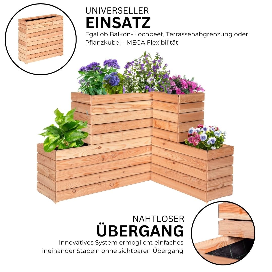 Mega Holz Pflanzkübel MODULO 120x30x39 cm (BxTxH) - wetterfester Blumenkasten aus heimischen Lärchenholz - Blumenkübel aus witterungsbeständiger Lärche für Garten, Terrasse und Balkon, Modular, Holz