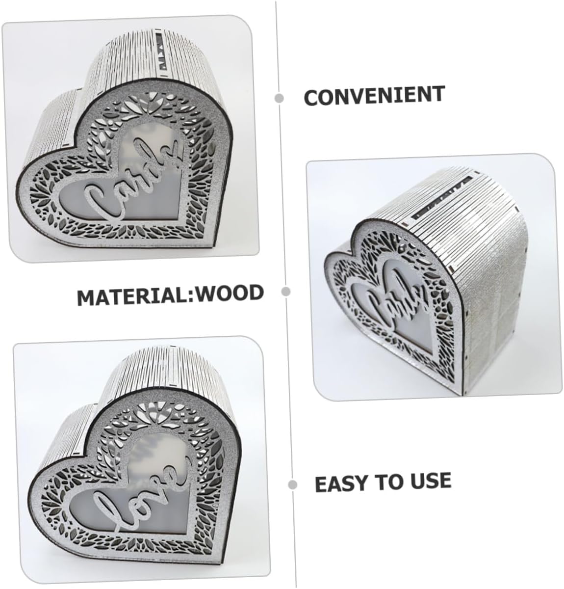 Healifty Heart Wooden Card Box Hollow Design Wood Storage Box for Wedding Anniversary Graduation Greeting Cards Party Decor