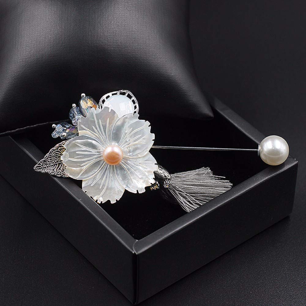 Insignia De Solapa De Plata Brooch Pin Rhinestone Crystal Concha Blanca Borla Boutonniere Corsage Tuxedo Traje De Boda Mujeres Hombres De Plata De Regalo