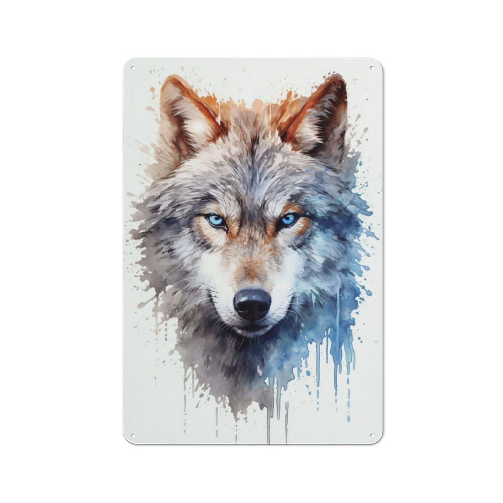 Junmoney Wolf Watercolor Metal Sign 30X20cm With For Hallway Wall, Rustic Decor, For Furnishing A New Hallway With Rustic Decor