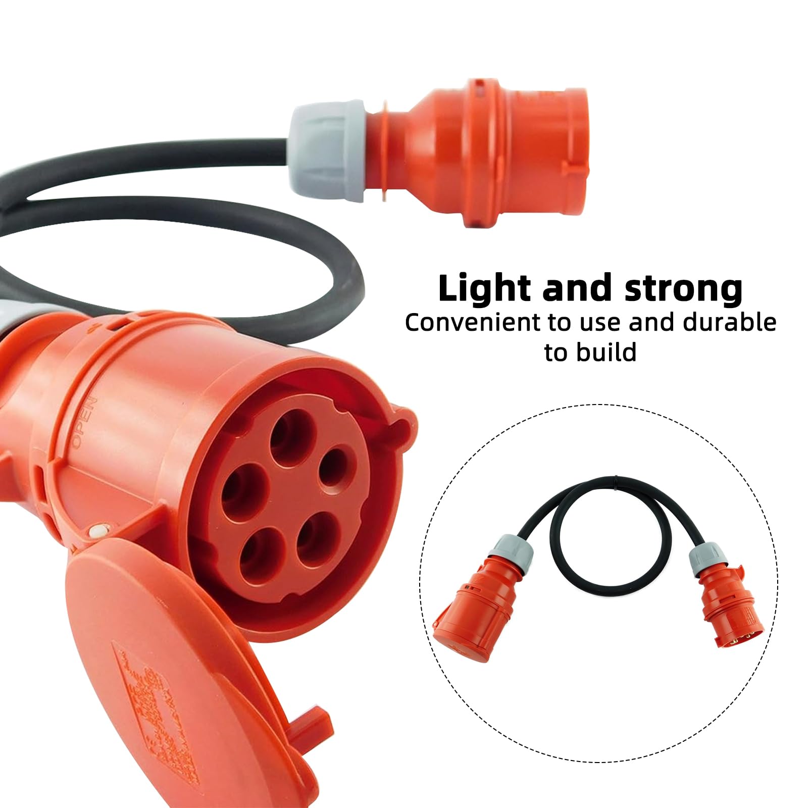CEE Adapter 16A Stecker auf 32A Kupplung, 5-polig, 380-415V, H07RN-F 5x2,5mm² Kabel, Schuko Kupplung IP44 (5x2,5 mm²)
