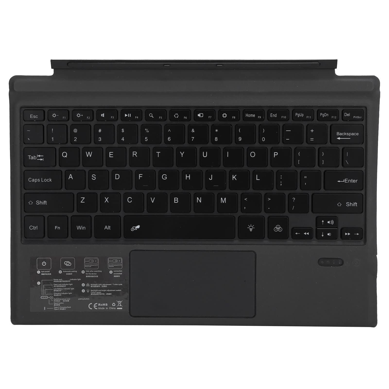 Tastiera Wireless Rimovibile con Touchpad, LED Retroilluminato a 7 Colori per Pro 7/6/5/4/3, Adatta per Impiegati, Nera