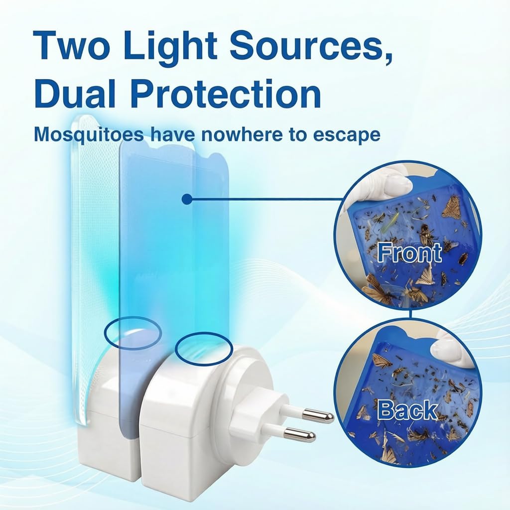 2 Pezzi Trappola Insetti Volanti,Luce Blu Zanzare Insetticida a Presa con Luce UV,cattura insetti Con 5 Pezzi Colla per mosche,zanzariera elettrica per Mosche della Frutta, Zanzare, Moscerini, Falene