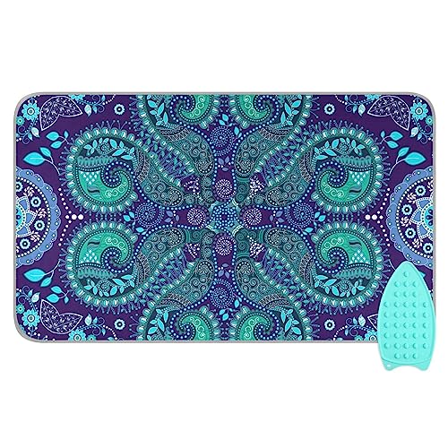 Ironing Mat &Pad Heat Resistant Pads Portable Travel Ironing Blanket Ironing Board Covers 27.6x47.2Inches Paisley Blue
