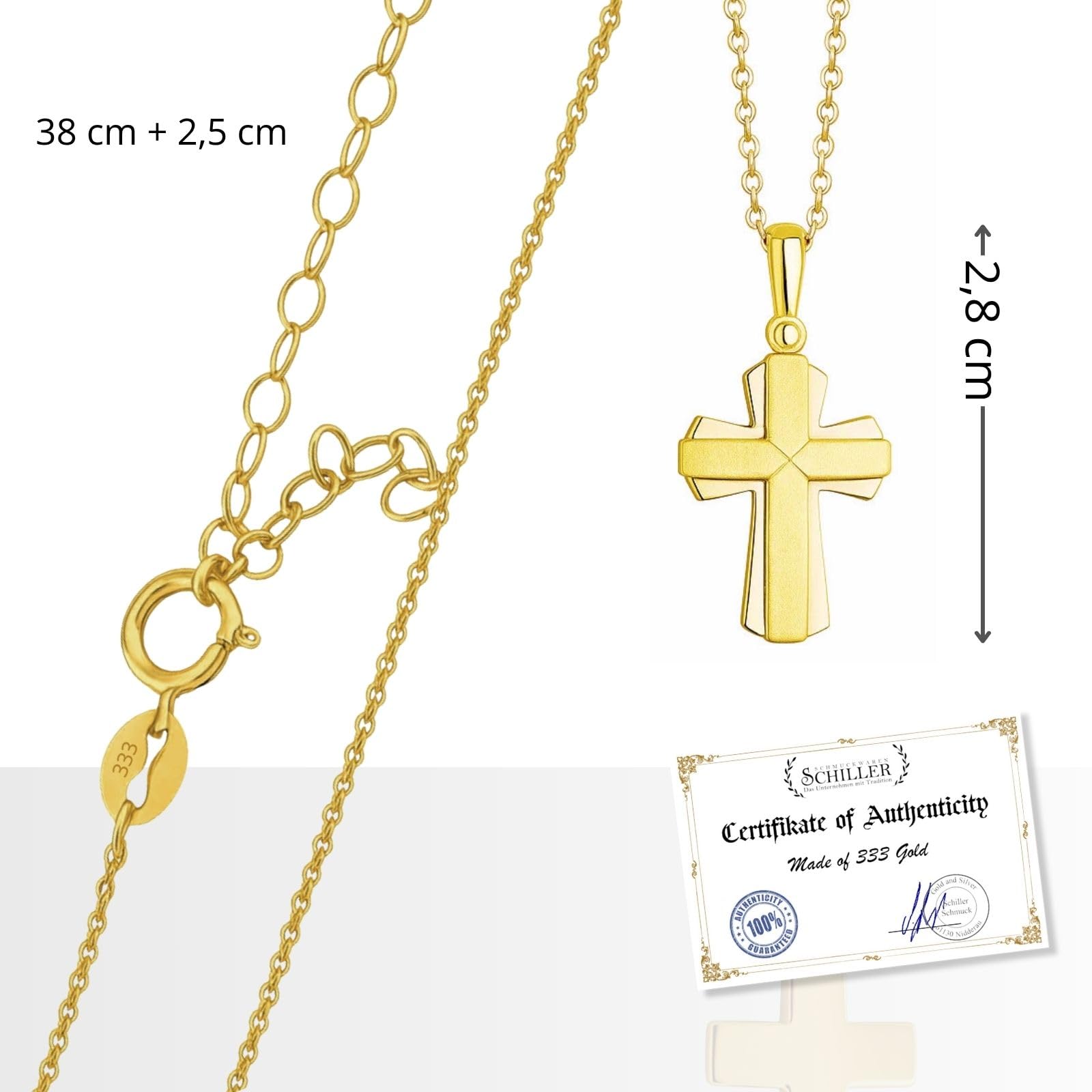 Collar Clásico De Oro 333 Con Colgante En Forma De Cruz Para Niños