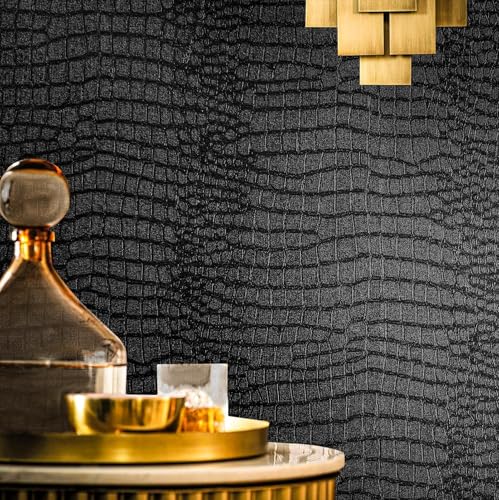 Fititem Black Peel and Stick Wallpaper Crocodile Texture Modern 11817.3