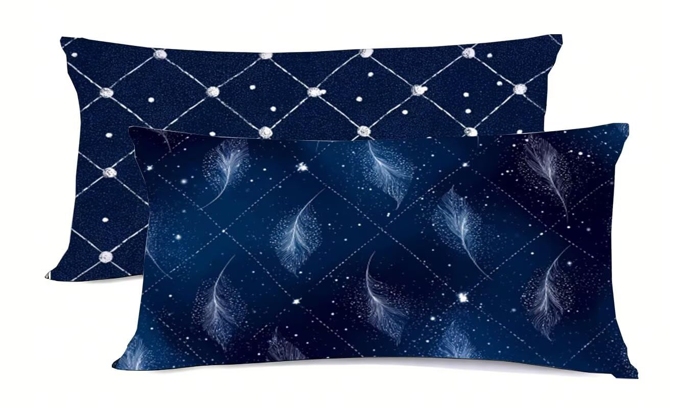 Taie d'oreiller 50x75cm lot de 2 bleu housse de coussin décoratif protège oreiller lin