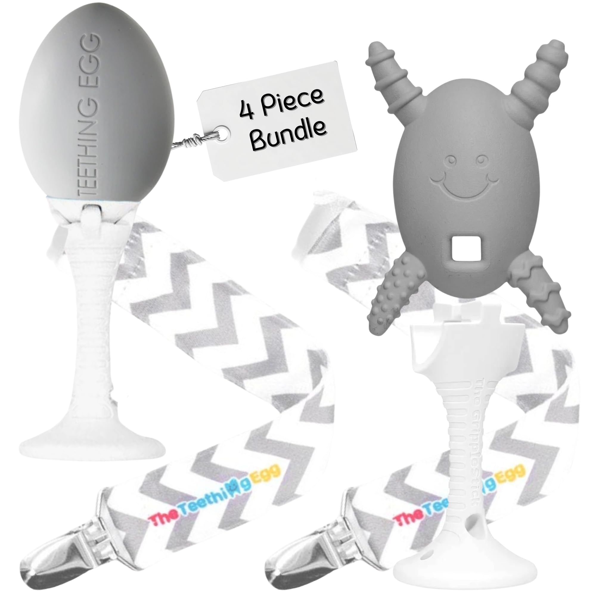 The Teething Egg and Molar Magician Bundle - Baby Development Toys, Teether for 3-12+ Old Boy or Girl, Sensory Toys, A Baby Registry Must Have, 4 Items, Gray