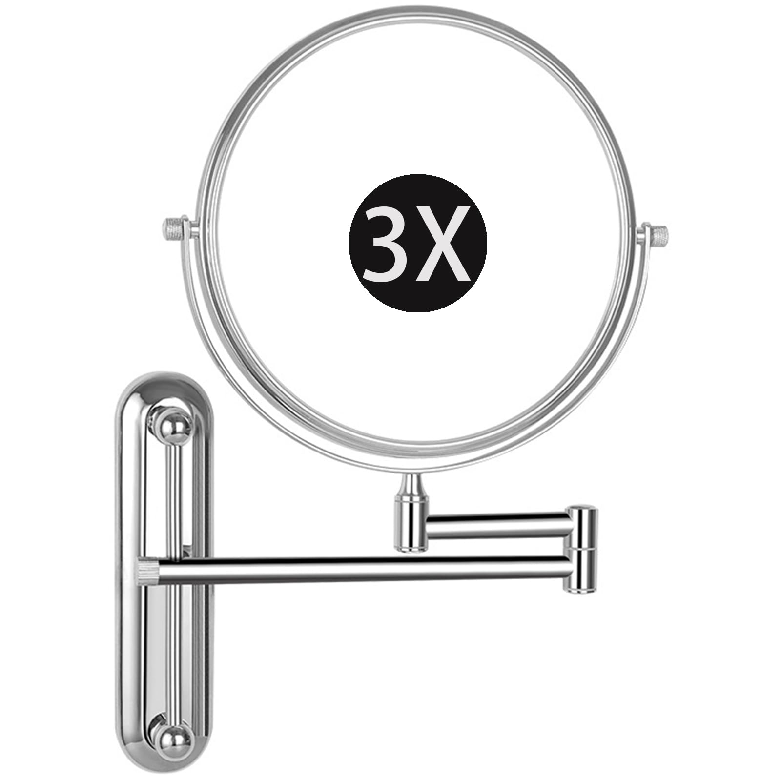 Zayeksole 6" Wall Mounted Makeup Mirror with Magnification, 2-Sided 360Β° Swivel Extendable Shaving Vanity Mirror with Adjustable Height for Bathroom,Chrome,3X