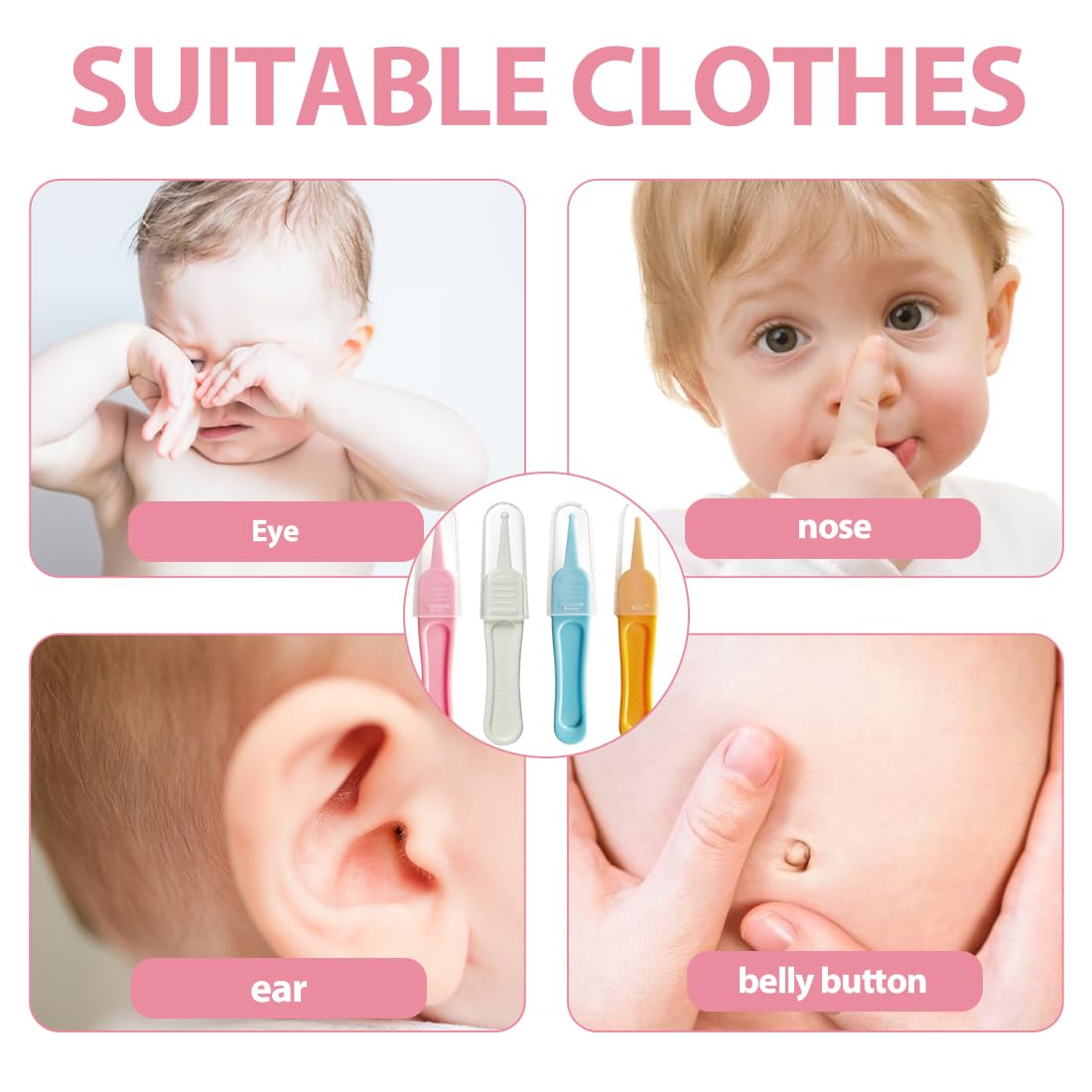 WeddHuis 4 PCS Sécurité pour Bébé Brucelles Pince à épiler pour Bébé Pince à épiler pour Nettoyer Douce et Sûre