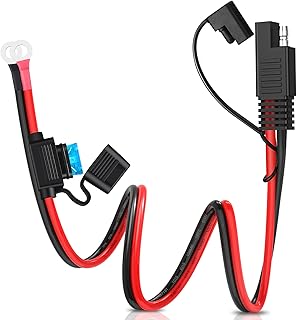 Electop 10AWG SAE Battery Connector Cable, SAE to O Ring Terminal Harness with 15A Protection Fuse, 2-Pin Quick Disconnect Plug, SAE Battery Extension Cable for Solar Panel Motorcycle Boat (2ft/60cm)