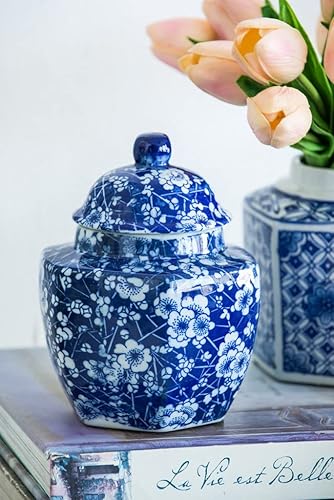 Miniatura 6 de T2 Concept - Juego de 3 tarros de jengibre decorativos orientales, azul y blanco, 100% porcelana, patrón floral A 4.5 x 6 pulgadas de profundidad x