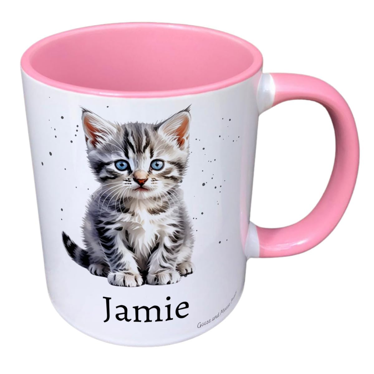 Personalised Tabby Cat Mug Gift - Present for Cat Lovers - Gifts for Kitten Owners - Personalised Feline Mug - Country Style Mug (Pink)