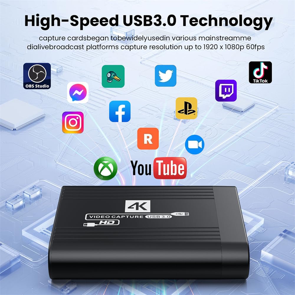 cablecc Tarjeta de captura HDMI 4K 60 fps transmisión de audio y video en vivo, datos USB para cámara, juegos, decodificador, grabación, computadora, DVD