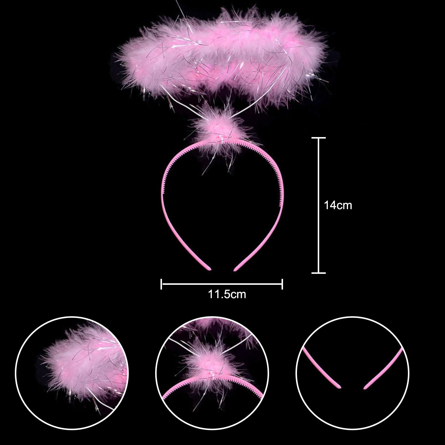 JNAWA Angel Halo Headband Pink Fluffy Halo Hairband Ange Halo Glitter Head Band Perfect Costume Accessories for Kids Adults Girls Halloween Dress Up Halloween Carnival Costume - Image 2