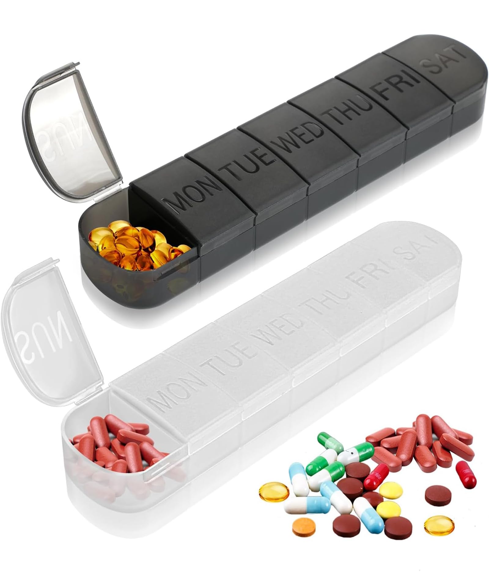 2 PCS Medicine Organizer Weekly, 7 Day Pill Box with Secure Compartments, Portable Tablet Organizer for Daily Medication Management, Black and White Color Options-picture-23