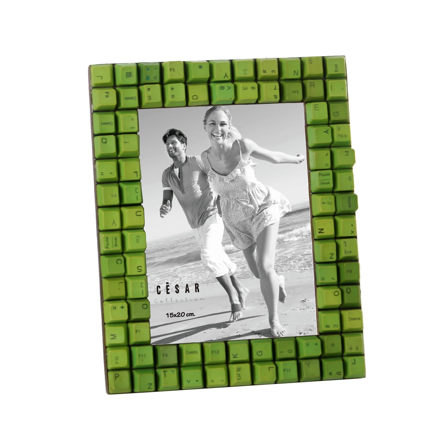 Cadre photo 15x20 cm DRW avec touches vertes | Dimension totale 22x27 cm