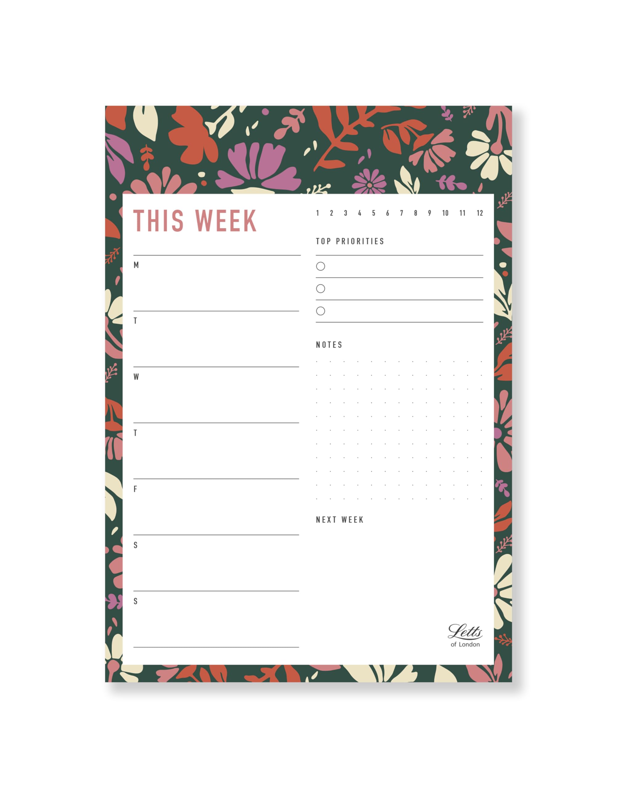 Letts of London La Belle Nature A5 This Week Notepad Vert, 60 Sheets, 100gsm