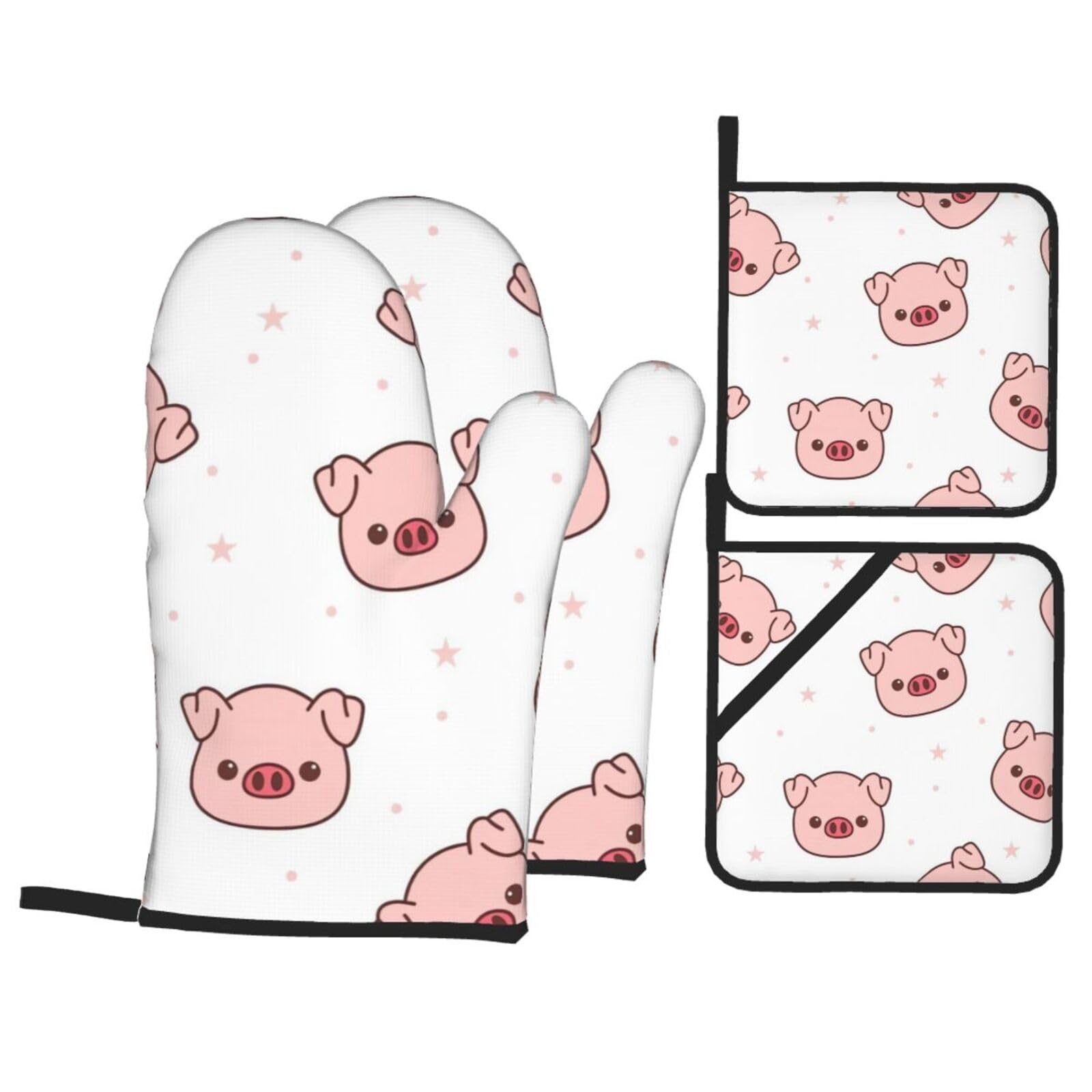 YYHHAOFA Pig Prints Kitchen Baking Set with Heat Resistant Pot Holders & Oven Mitts - Waterproof Layers for Cooking, Grilling & Serving, Includes Pocket Layer
