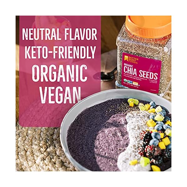 BetterBody Foods Organic Chia Seeds with Omega-3, Non-GMO, Gluten Free, Keto Diet Friendly, Vegan, Good Source of Fiber, 2 lbs, 32 Oz