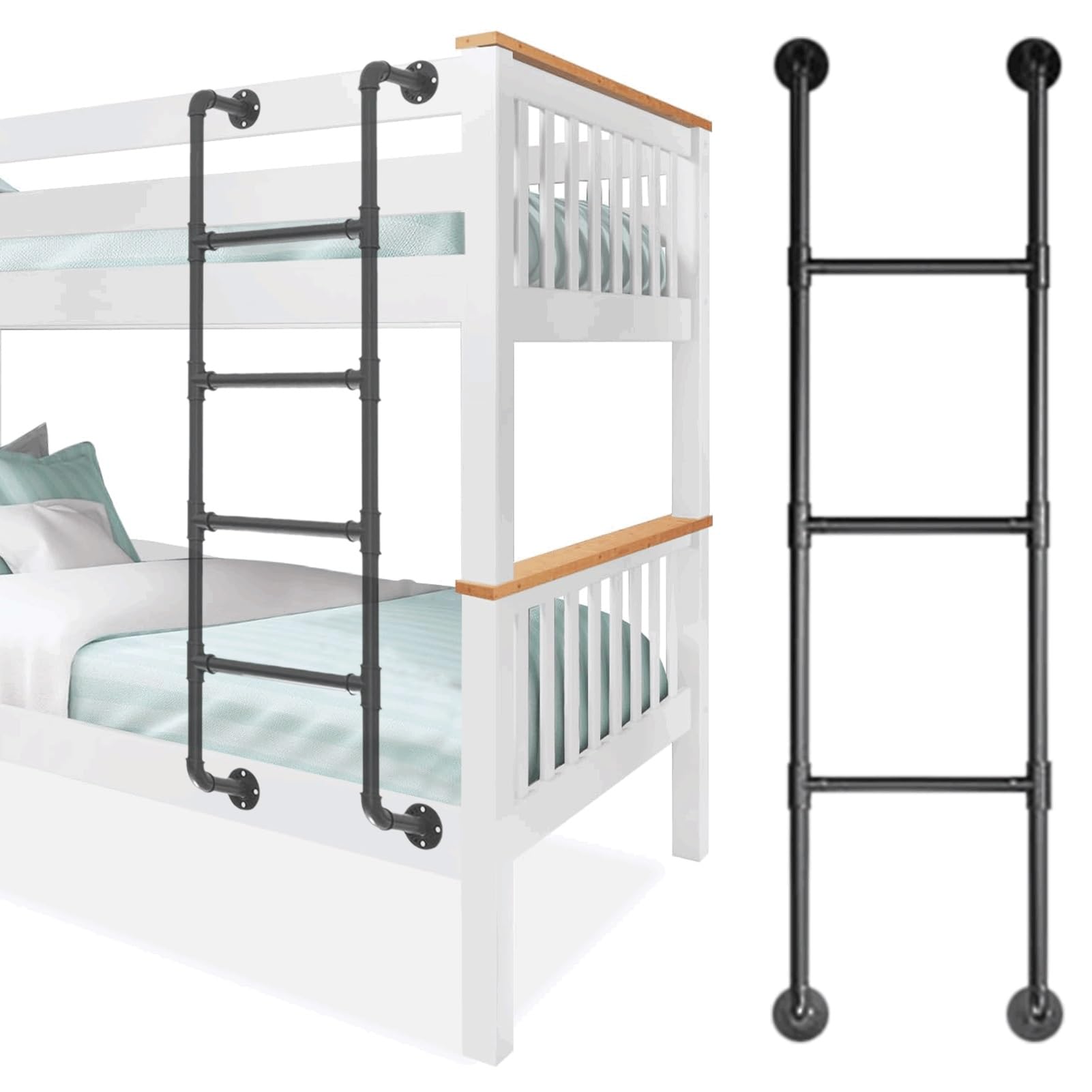 Échelle de lit superposé en fer forgé noir de 195 cm pour dortoir et espace étroit